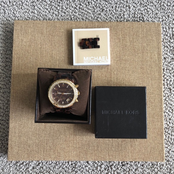 Michael Kors Tortoise & Gold Watch - Picture 2 of 5